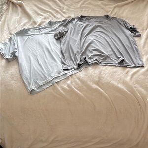 Real Essentials Gray & Light Blue Cropped Workout T-Shirt Set